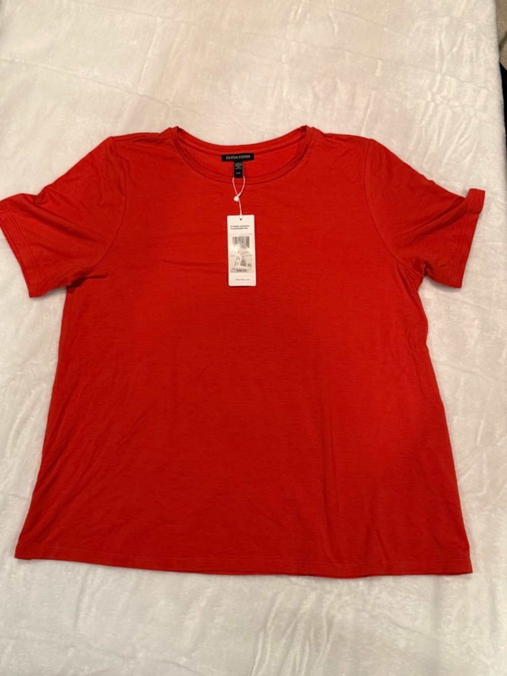 Eileen Fisher NWT Tencel Lyocell Tee T Shirt Red Orange Crew Neck Red Orange